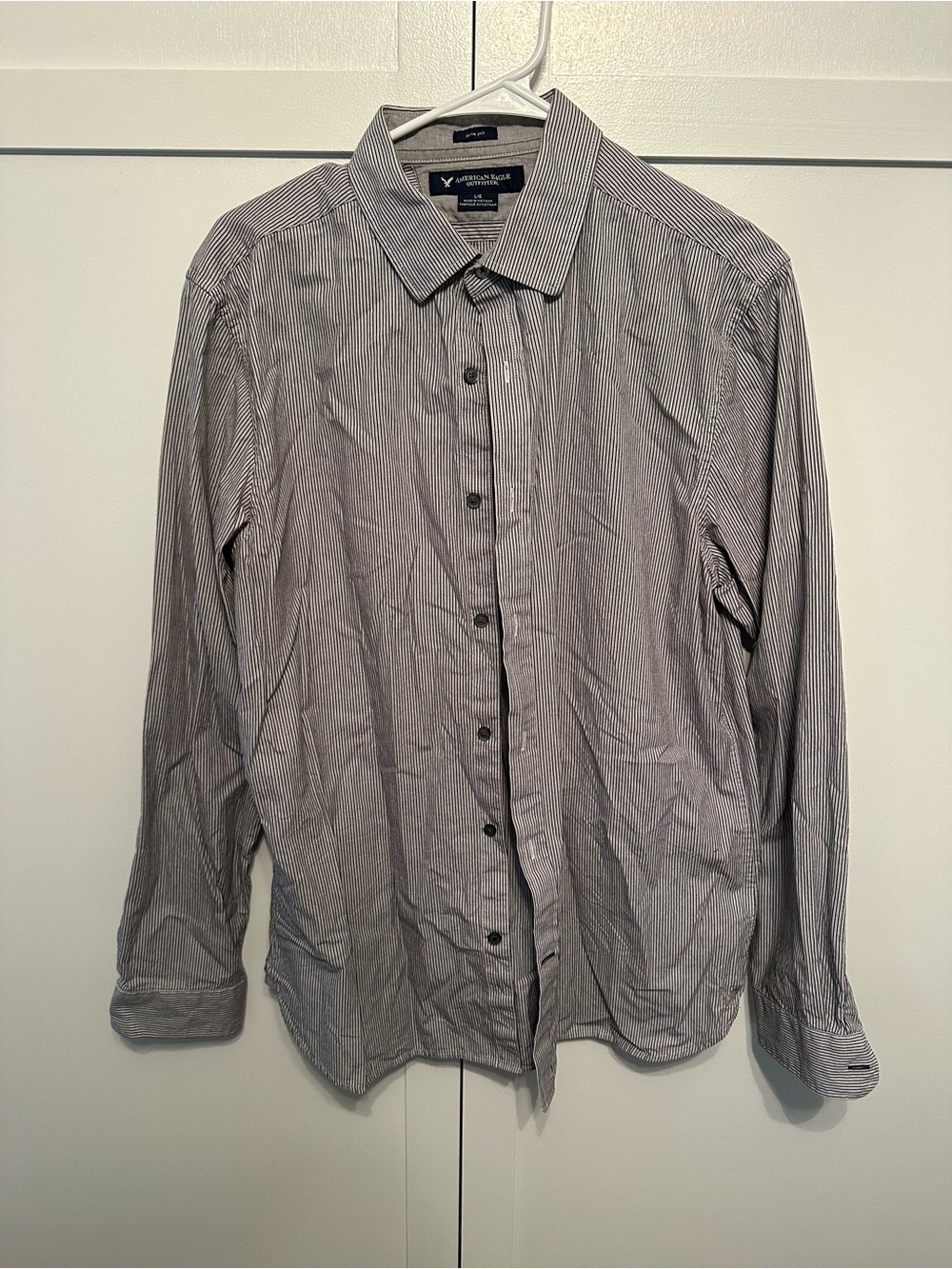 American Eagle Outfitters Men’s Gray and White Pinstripe Dress Shirt